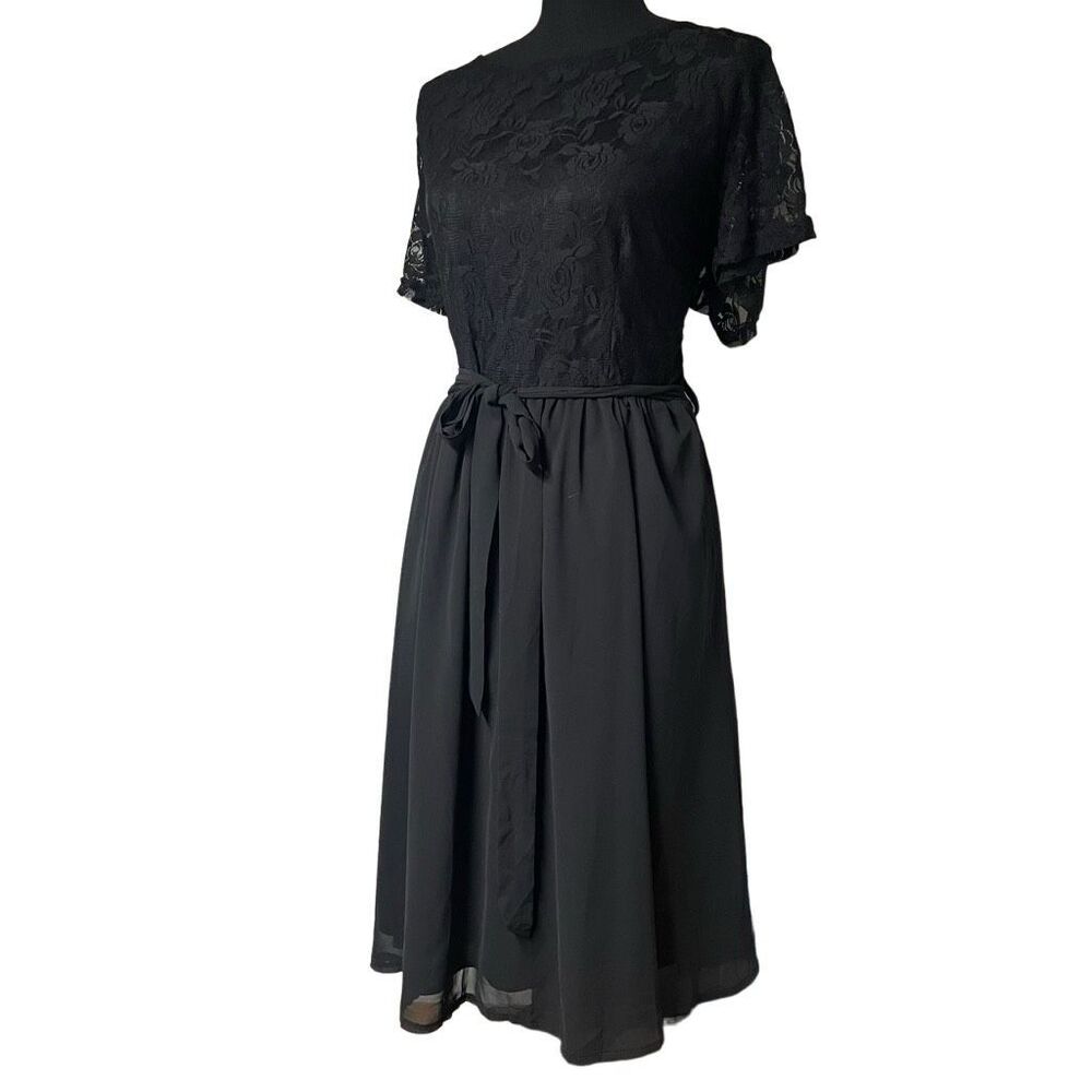 Nemidor Black Lace and Chiffon A-Line Dress